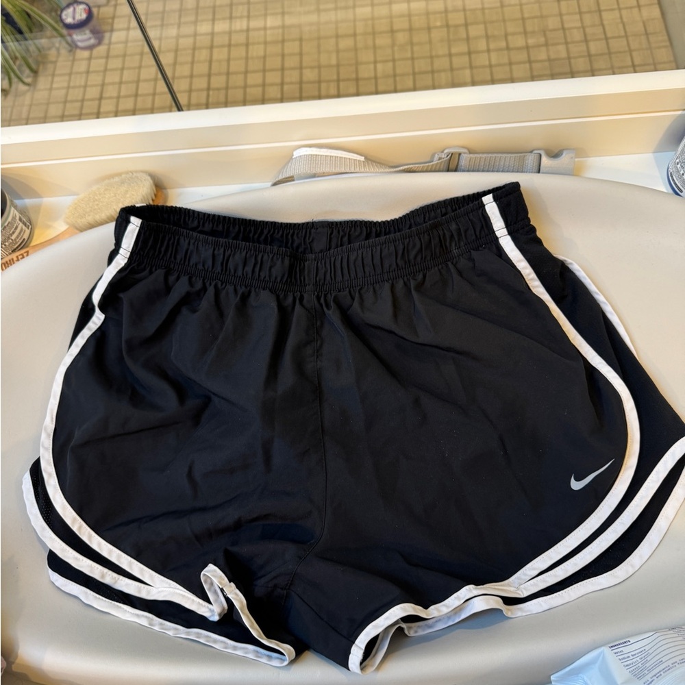 Nike Black and White Athletic Shorts with Curved Hem